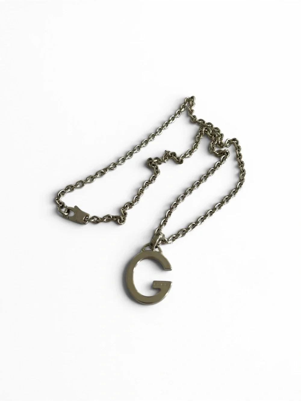 Authentic Gucci G Logo Pendant Necklace Sterling Silver 925 17” Chain Unisex